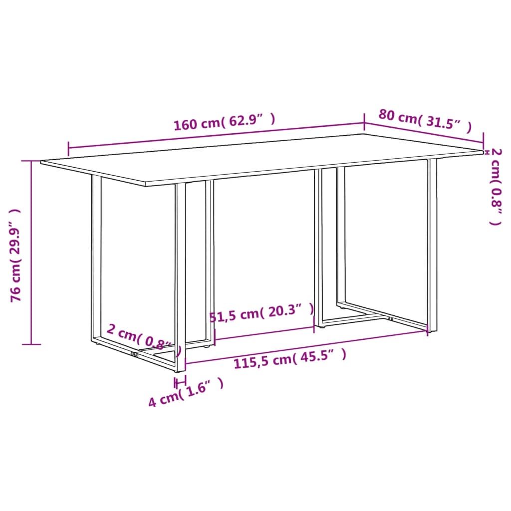 Esstisch 110x55x75,5 cm Massivholz Mango