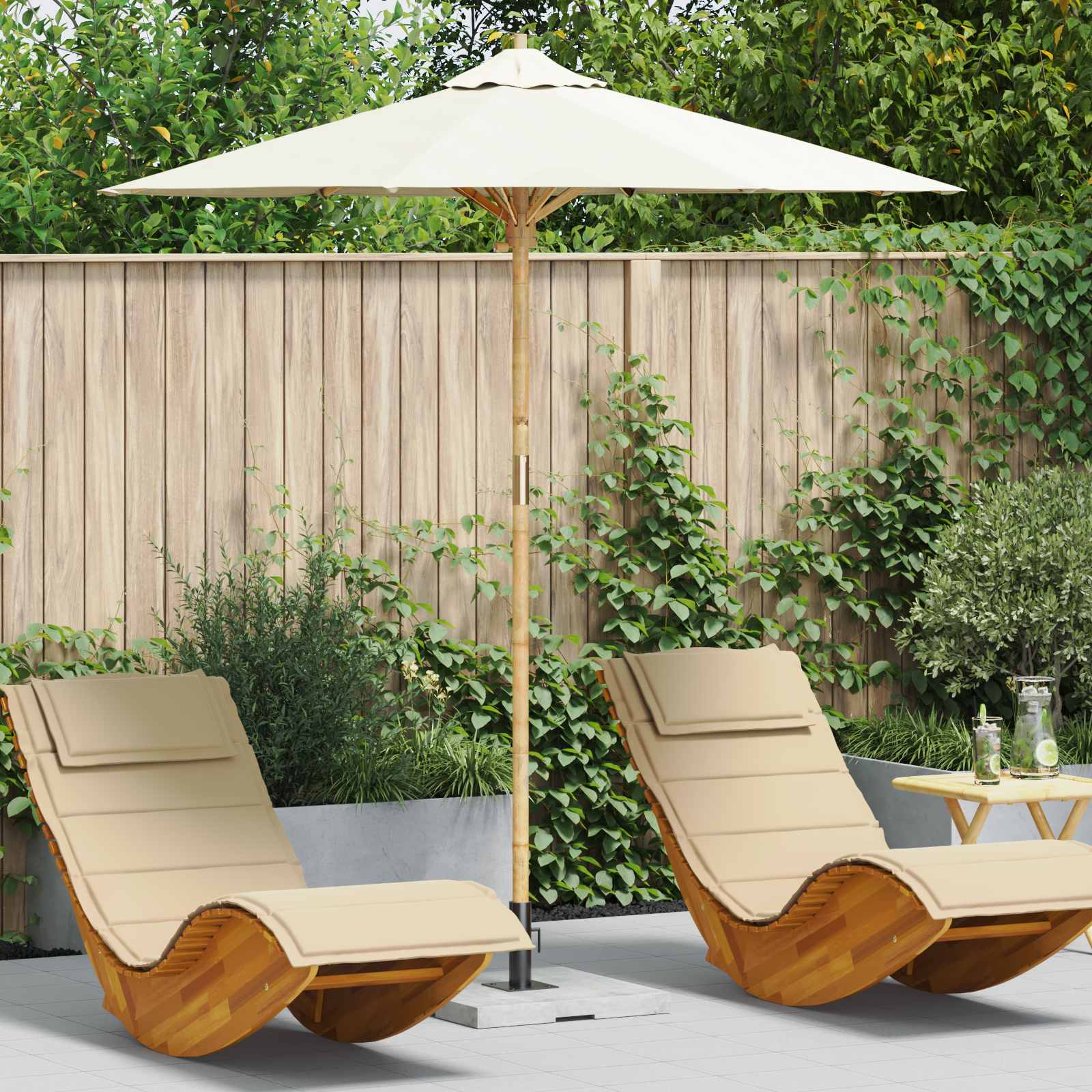 Garten-Sonnenschirm Cremeweiß Ø 150 x 210 cm Bambus