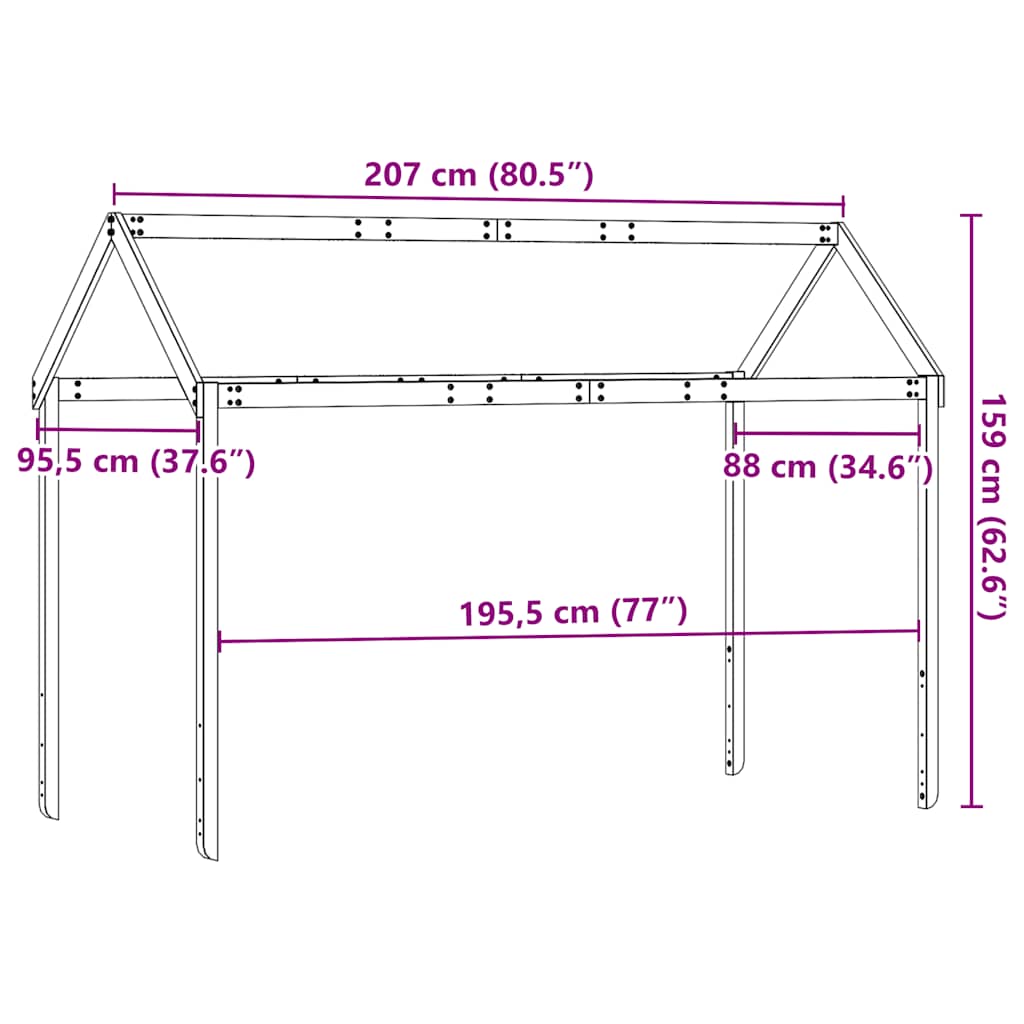 Dach für Kinderbett 217x95,5x159 cm Massivholz Kiefer