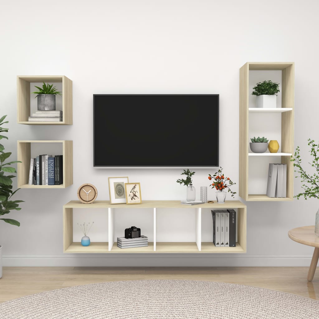 4-tlg. TV-Schrank-Set Weiß Holzwerkstoff