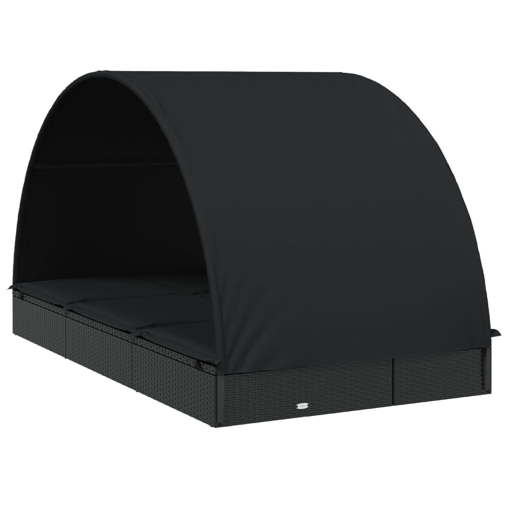 2-Personen-Sonnenliege mit Dach Braun 211x112x140 Poly Rattan