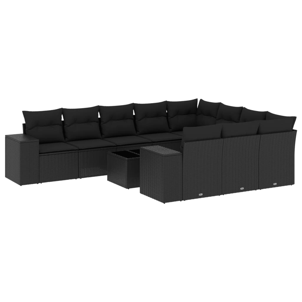10-tlg. Garten-Sofagarnitur mit Kissen Schwarz Poly Rattan