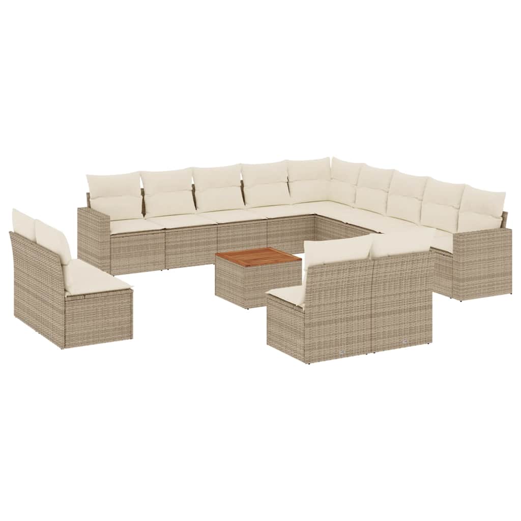 14-tlg. Garten-Sofagarnitur mit Kissen Schwarz Poly Rattan