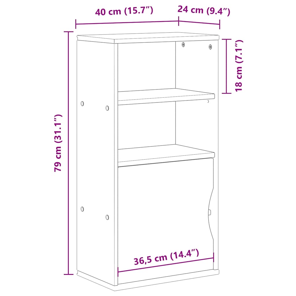 Beistellschrank ODDA 40x24x79 cm Massivholz Kiefer