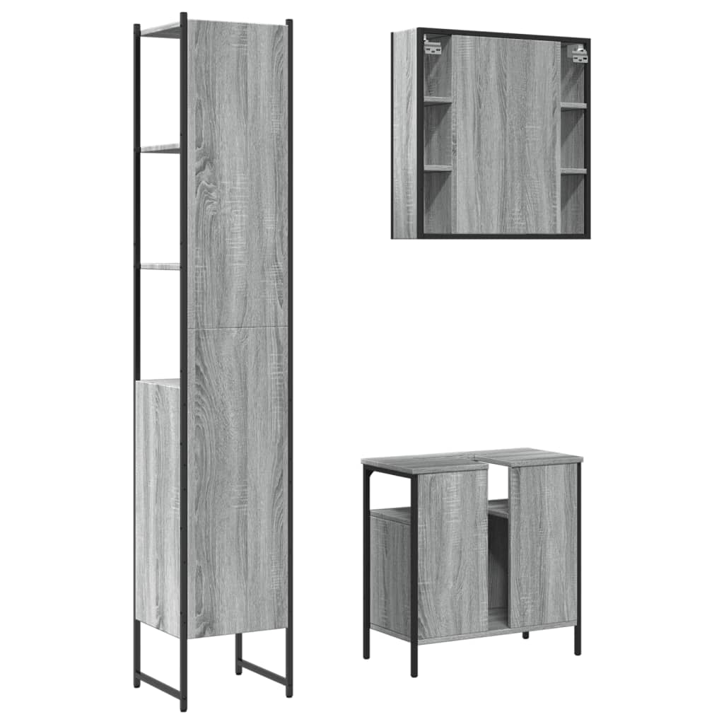 3-tlg. Badmöbel-Set Schwarz Holzwerkstoff