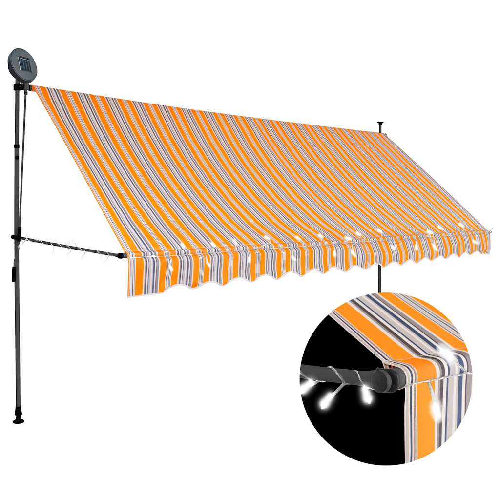 Einziehbare Markise Handbetrieben mit LED 100 cm Blau und Weiß