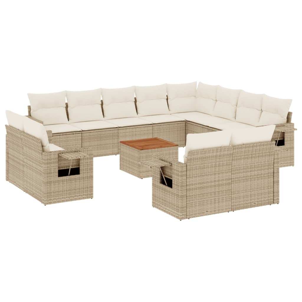 13-tlg. Garten-Sofagarnitur mit Kissen Schwarz Poly Rattan