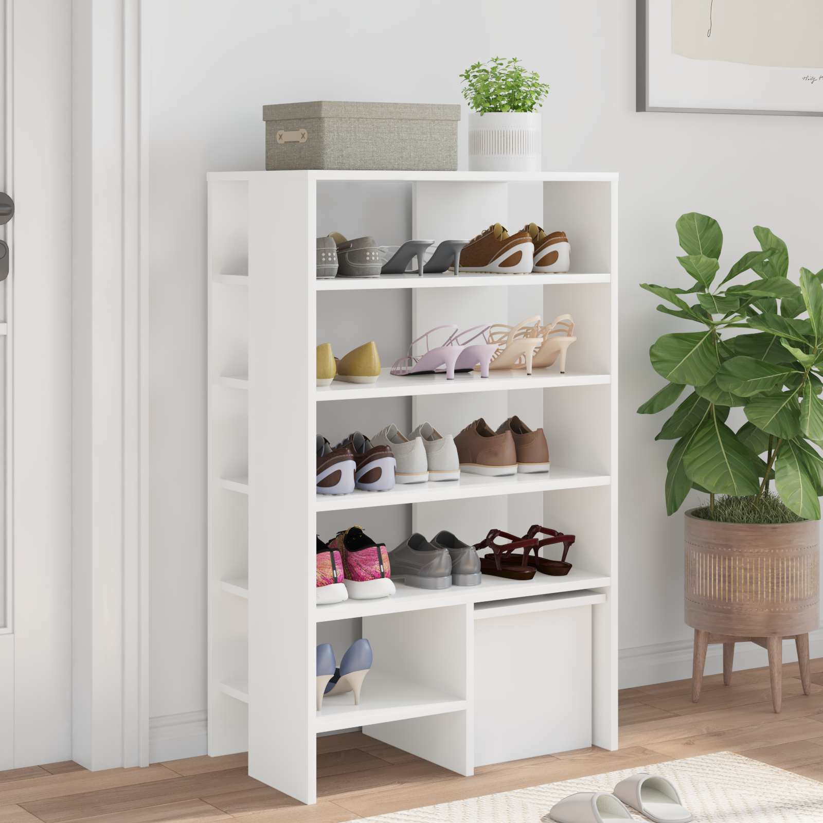 Schuhschrank mit Regal mit Speicher 2 pcs Weiß Holzwerkstoff