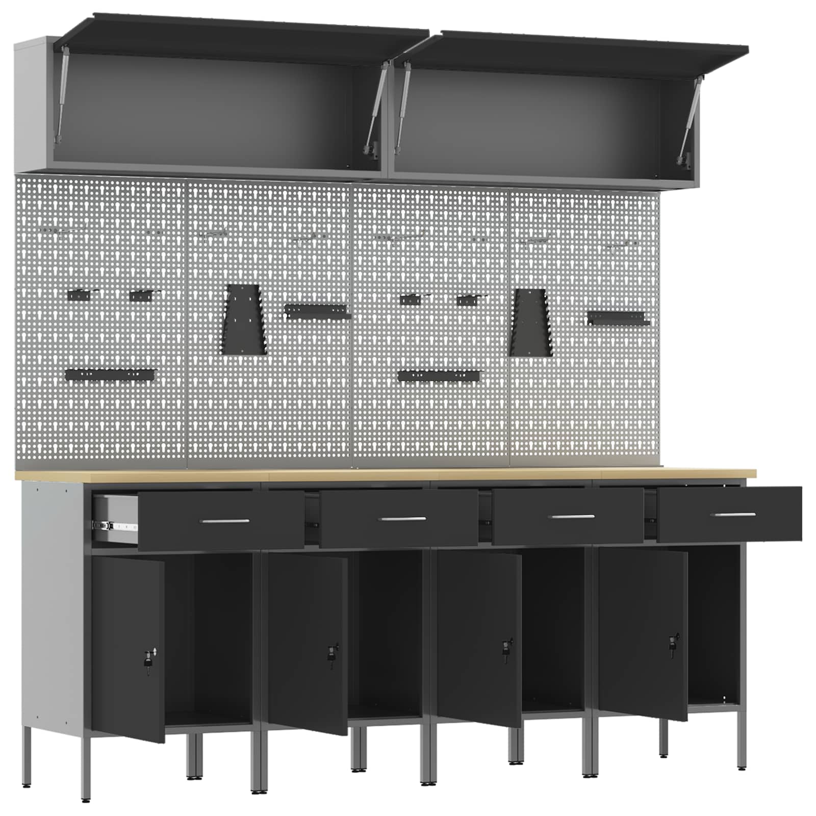 Arbeitsschrankset mit Schubladen mit Regal 8 pcs Grau