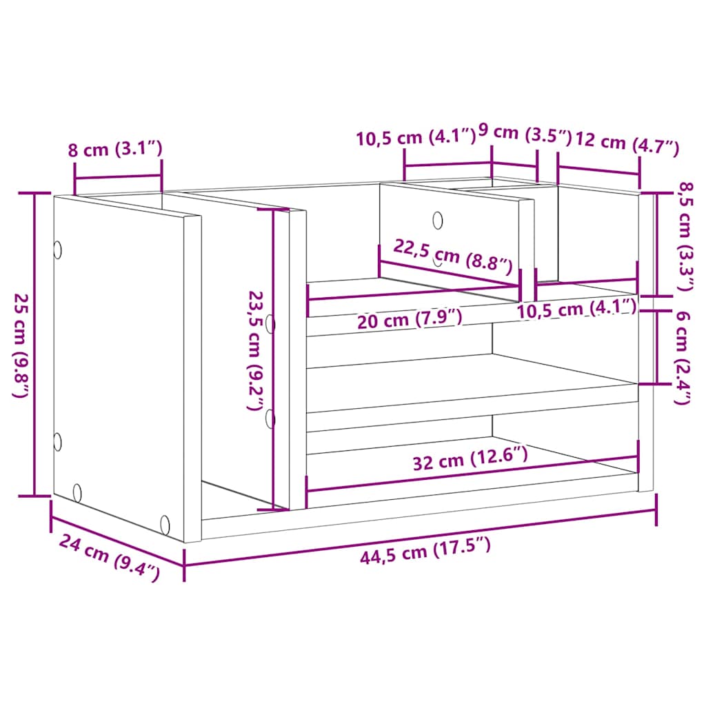 Schreibtisch-Organizer Weiß 44,5x24x25 cm Holzwerkstoff