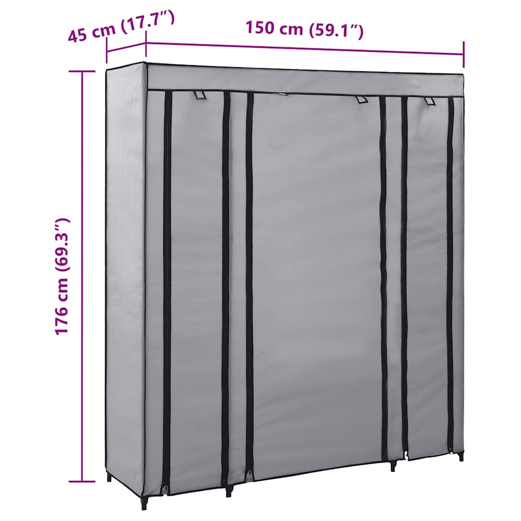 Stoffschrank mit Fächern Kleiderstangen Creme 150x45x176cm