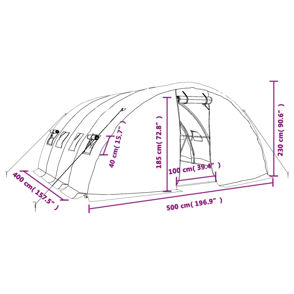Gewächshaus mit Stahlrahmen Weiß 40 m² 8x5x2,3 m