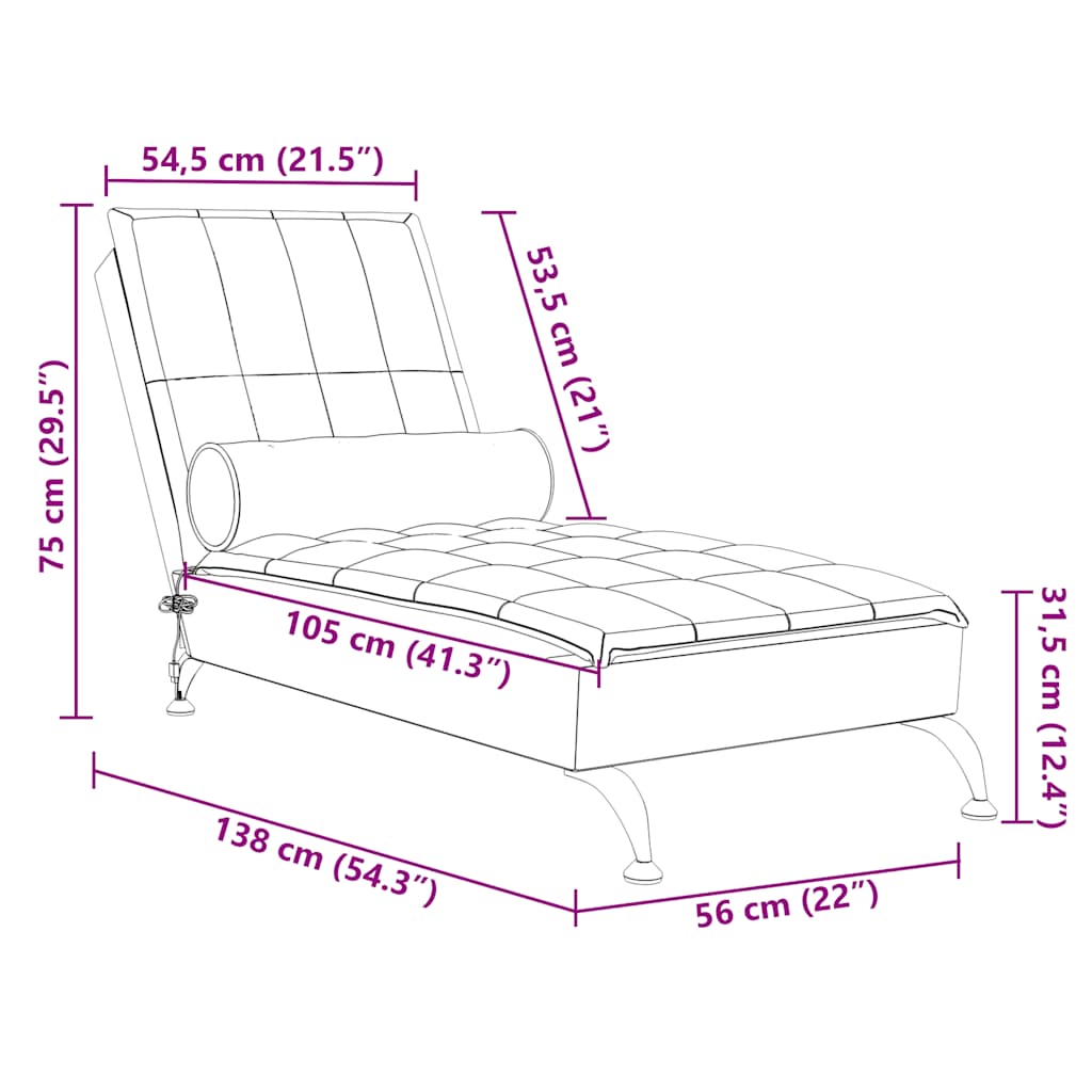 Massage-Chaiselongue mit Nackenrolle Hellgrau Stoff