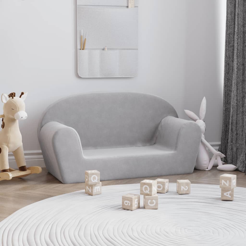 Kindersofa Hellgrau mit Sternen Weich Plüsch