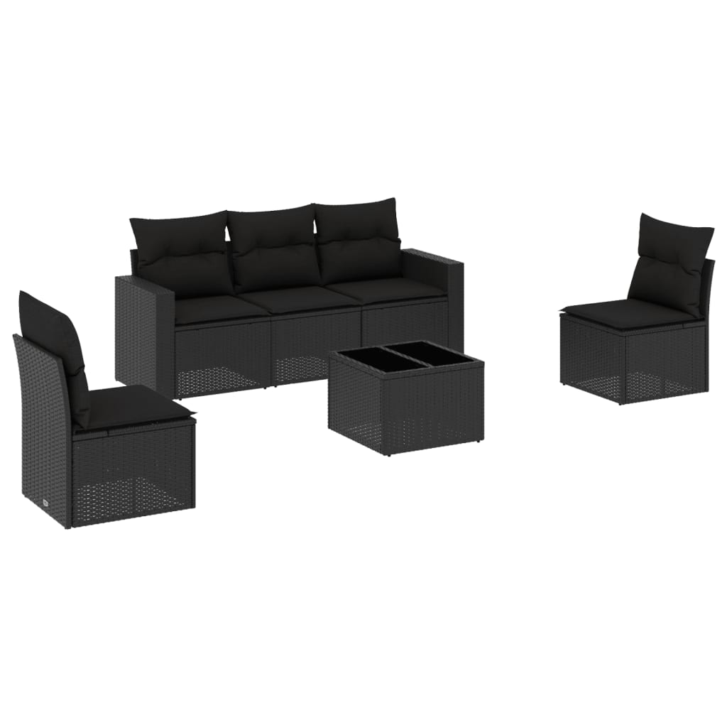 5-tlg. Garten-Sofagarnitur mit Kissen Schwarz Poly Rattan