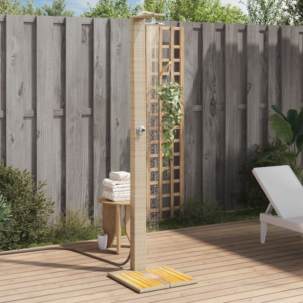 Gartendusche Schwarz 50x55x224 cm Poly Rattan und Akazienholz