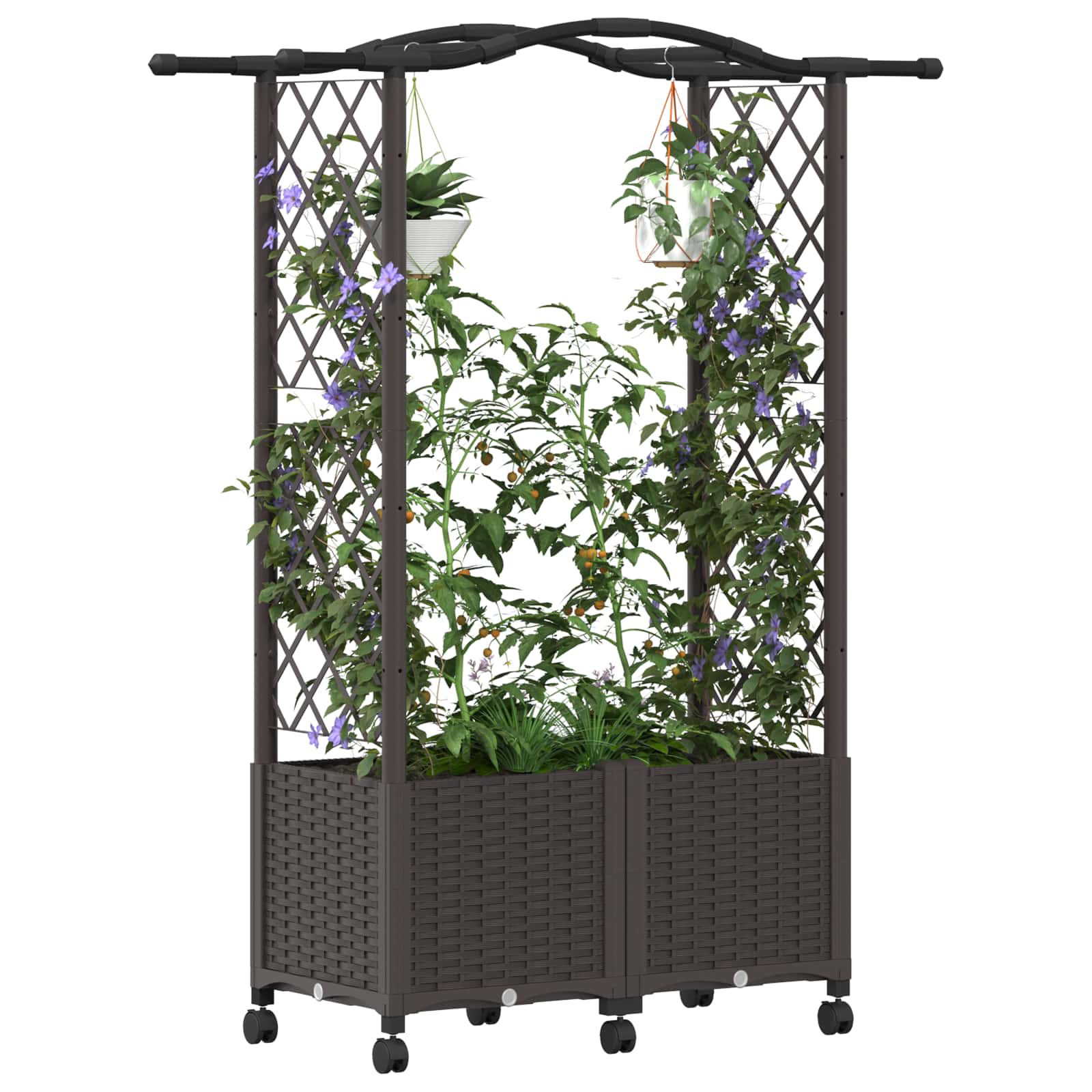 Hochbeet mit Rankgitter und Dach Braun 124 x 40 x 123 cm PP