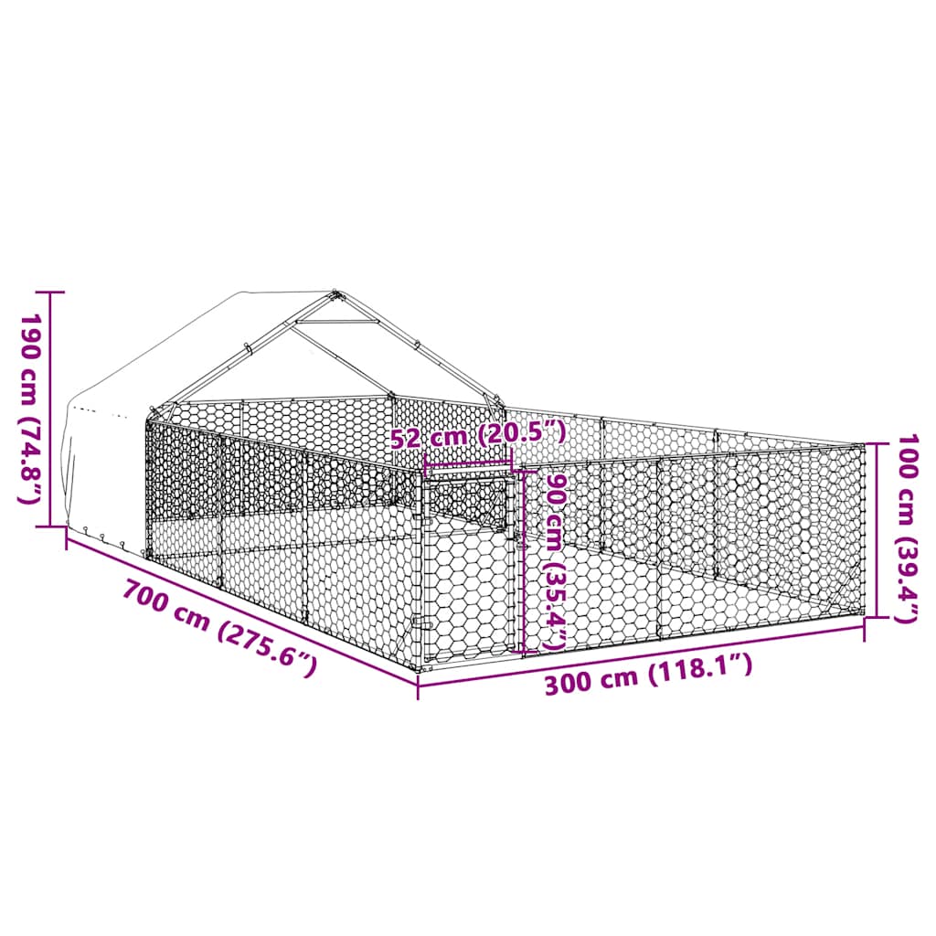 Outdoor-Hundezwinger mit Auslauf 3x3x1,9 m Verzinkter Stahl
