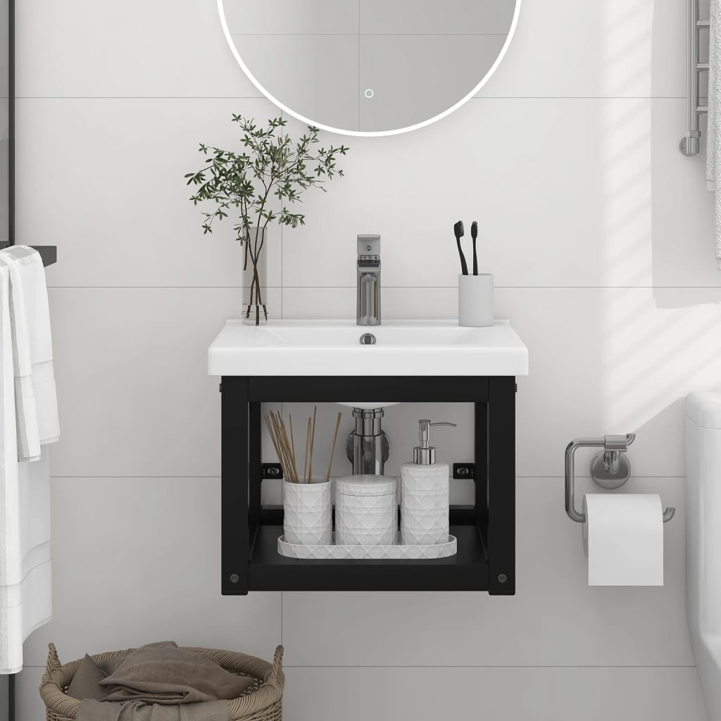 Badezimmer Wand-Waschtischgestell Weiß 59x38x31 cm Eisen