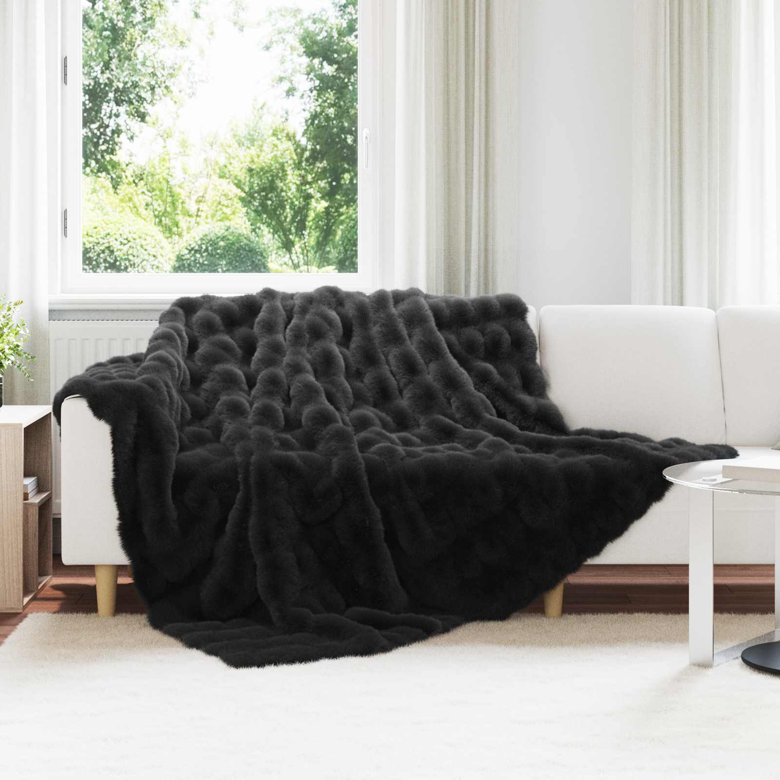 Rutschfeste Decke aus Kunstkaninchenfell Olite Beige Polyester