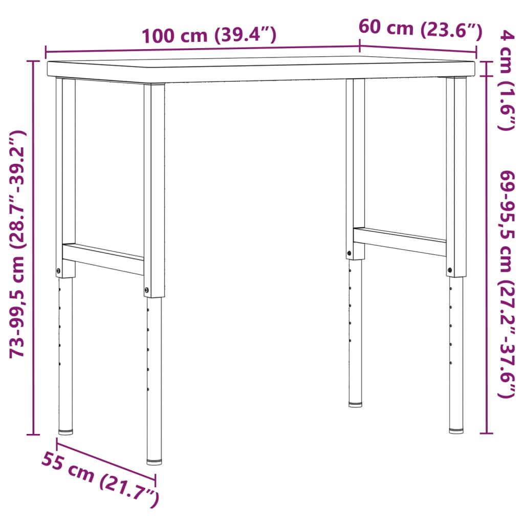 Werkbank 100x60x(71,5-98) cm Massivholz Buche Rechteckig