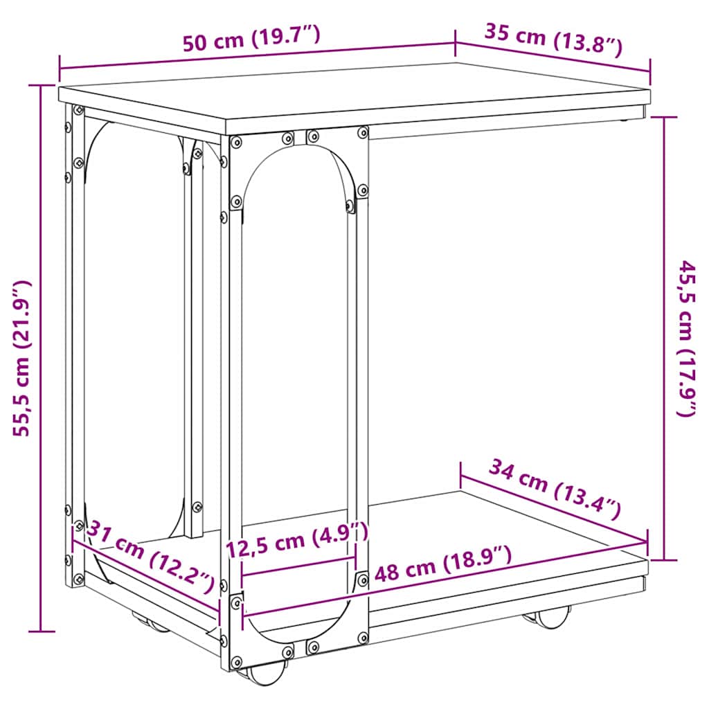 Beistelltisch mit Rollen Schwarz 50x35x55,5 cm Holzwerkstoff