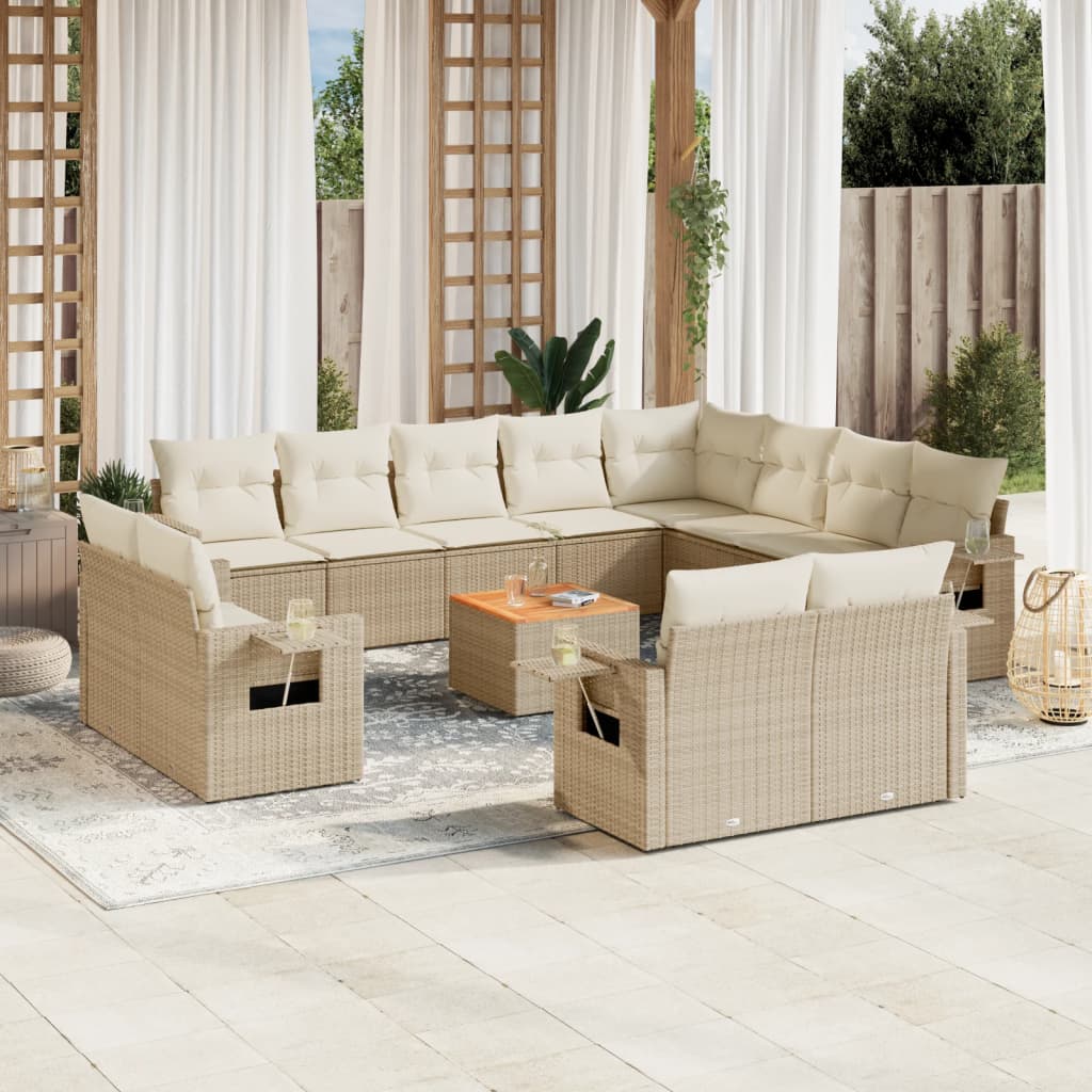 13-tlg. Garten-Sofagarnitur mit Kissen Schwarz Poly Rattan