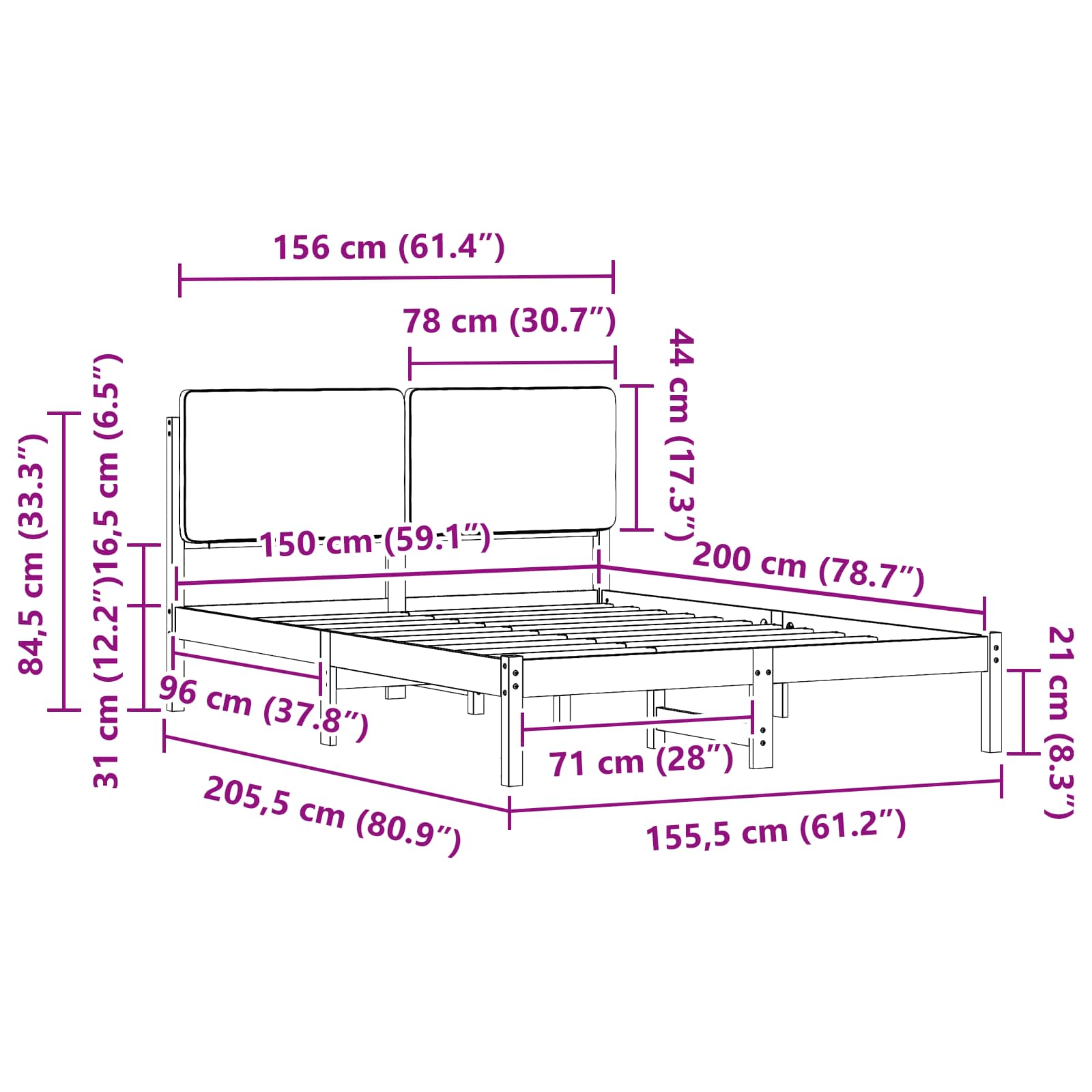 Bettgestell mit gepolstertem Kopfteil Hellgrau 200 x 200 cm