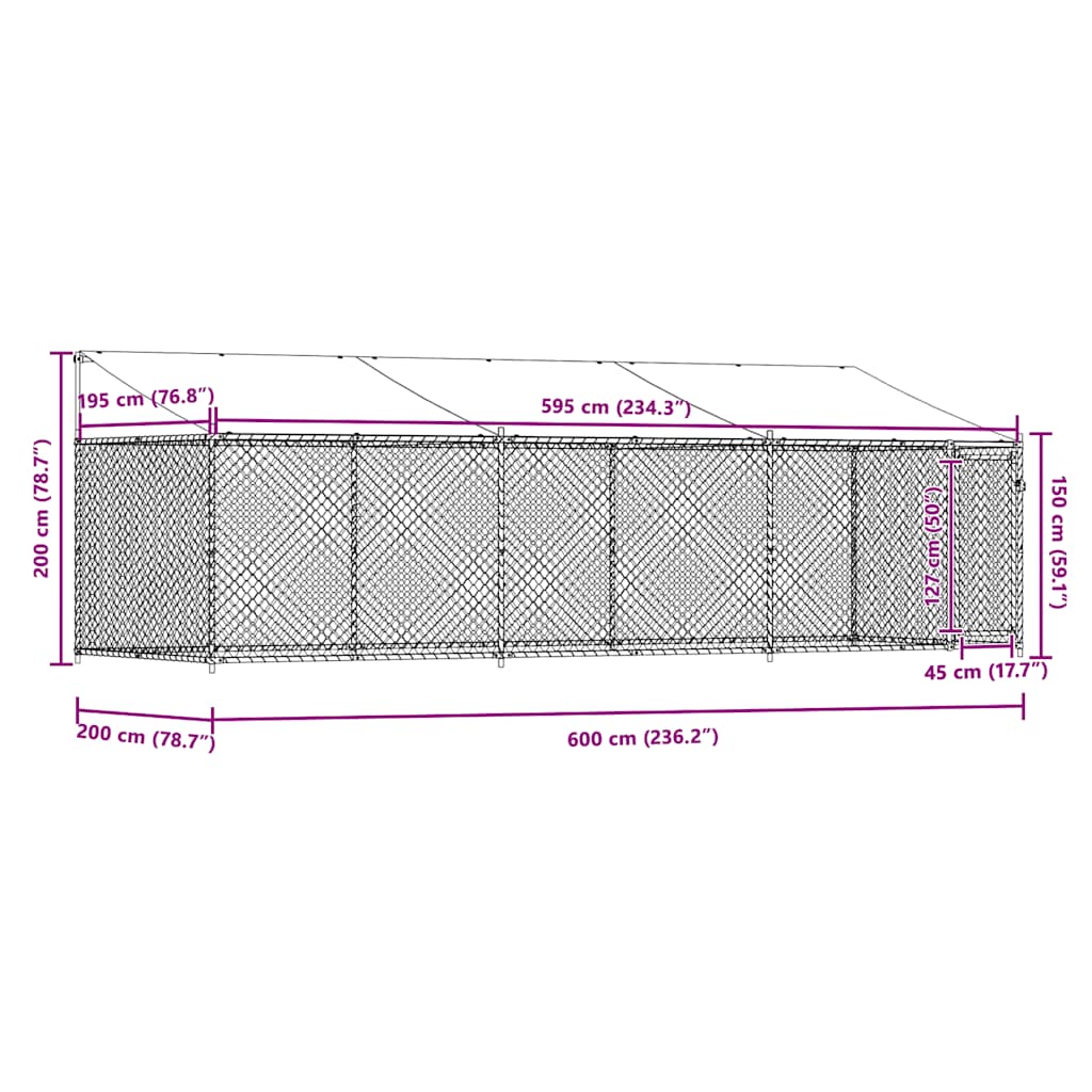 Hundezwinger mit Dach und Tür Grau 2x2x2 m Verzinkter Stahl