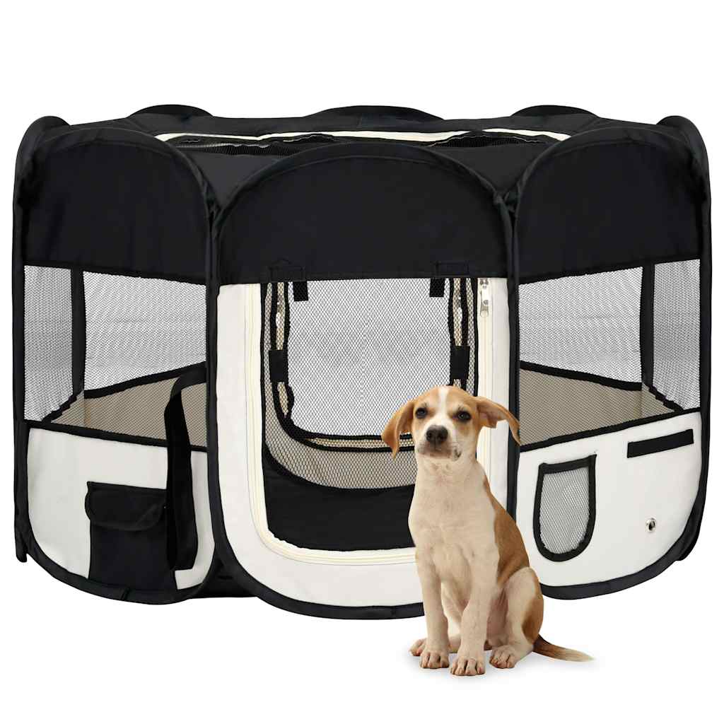 Faltbarer Welpenlaufstall mit Tragetasche Schwarz 90x90x58 cm