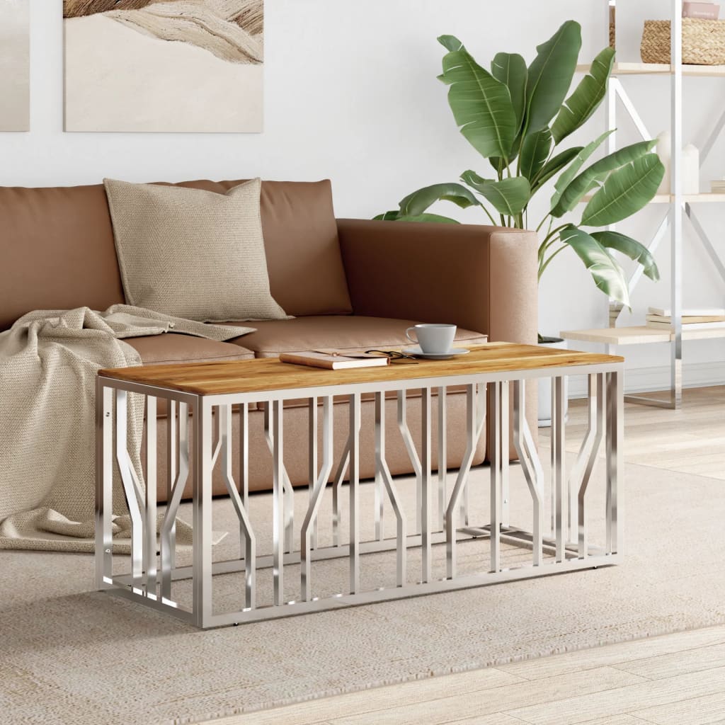 Couchtisch 110x45x45 cm Edelstahl und Glas