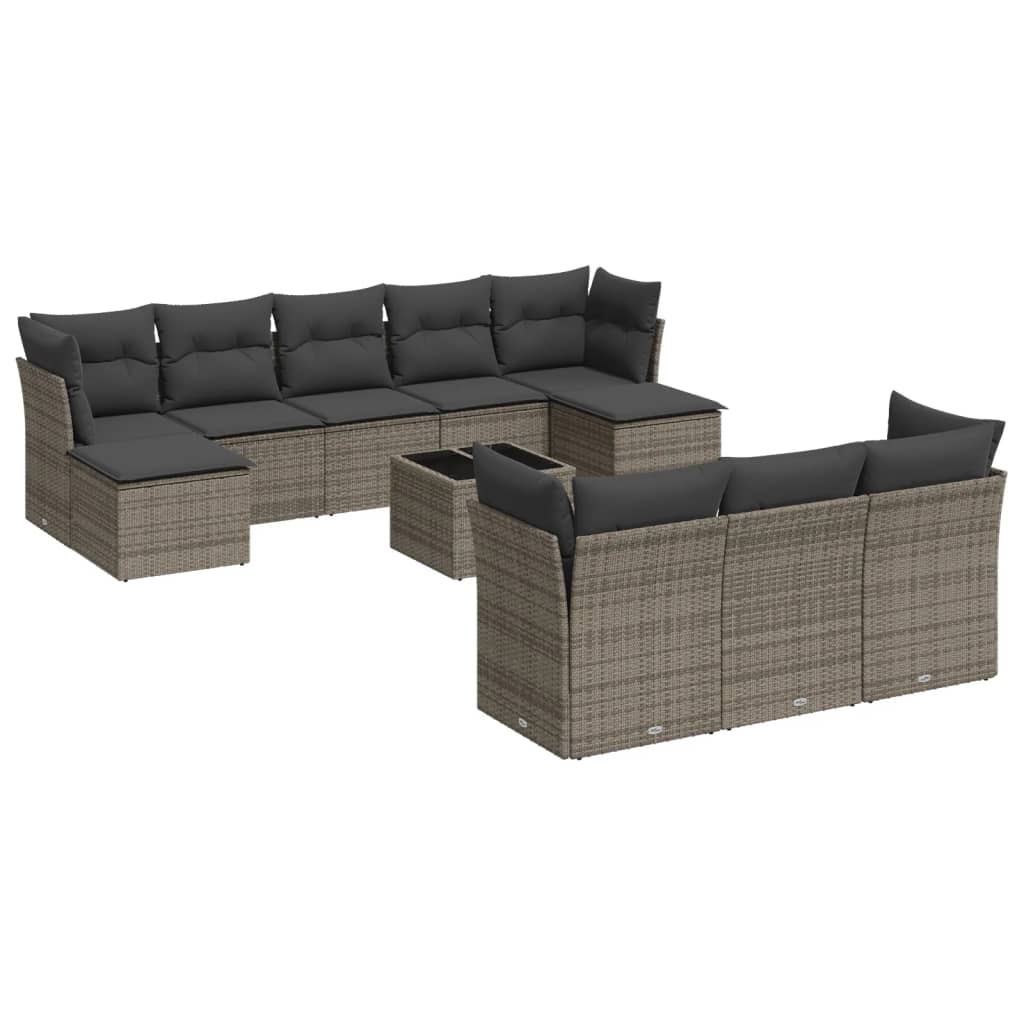 10-tlg. Garten-Sofagarnitur mit Kissen Schwarz Poly Rattan