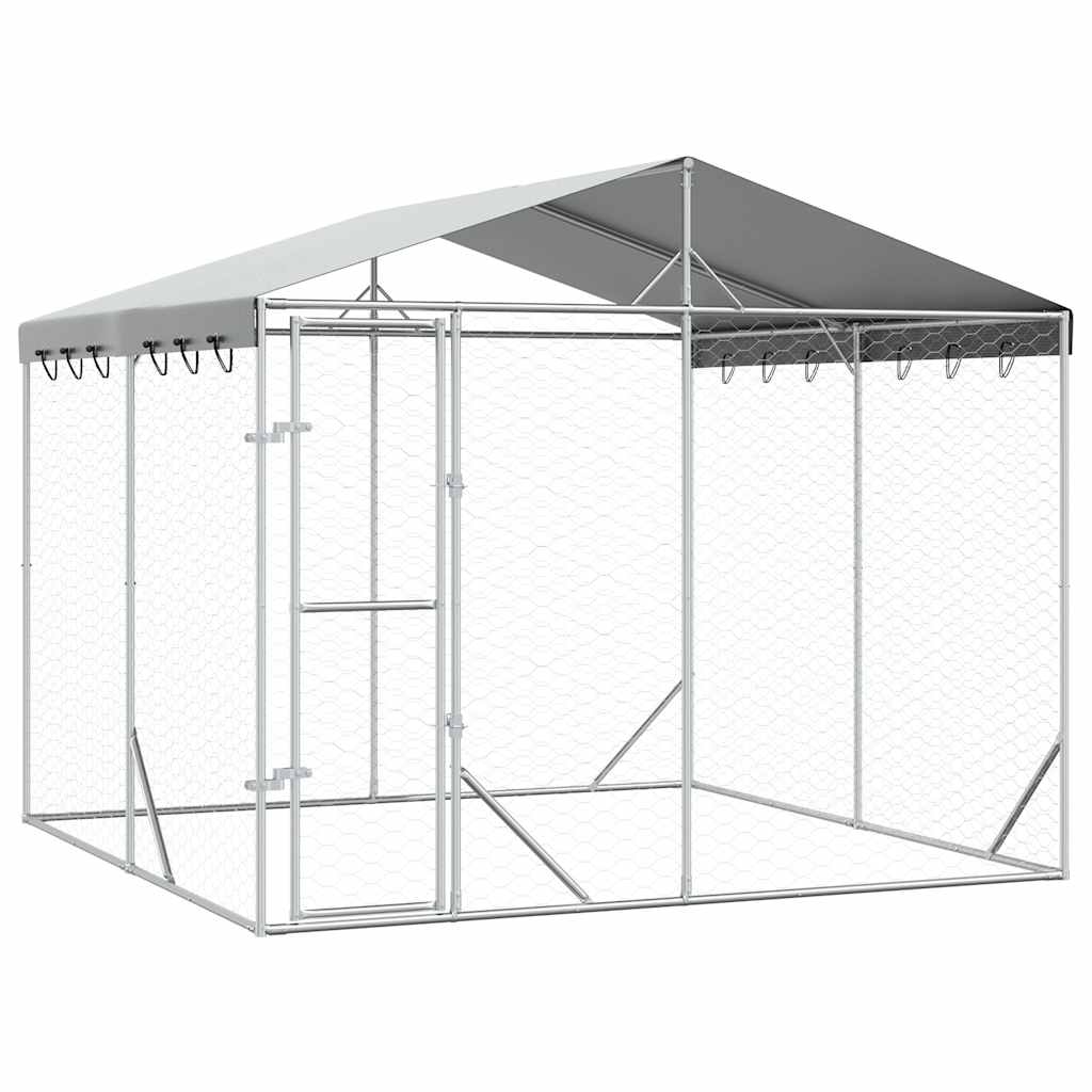 Outdoor-Hundezwinger mit Dach Silber 3x1,5x2,5m Stahl Verzinkt
