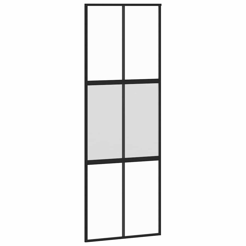 Schiebetür mit Beschlag Schwarz 76x205 cm Hartglas