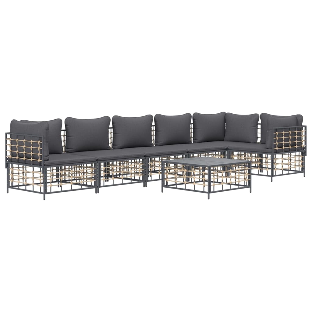 5-tlg. Garten-Lounge-Set mit Kissen Anthrazit Poly Rattan