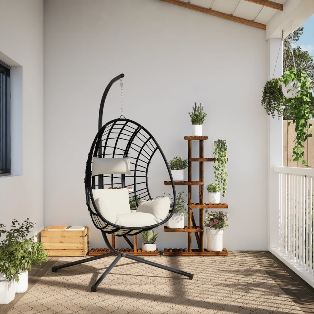 Hängesessel Ei-Design mit Ständer Anthrazit Rattan und Stahl