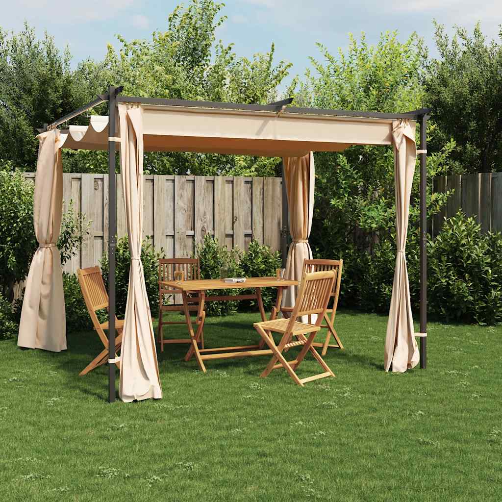 Pavillon mit Vorhängen 3x3 m Taupe Stahl
