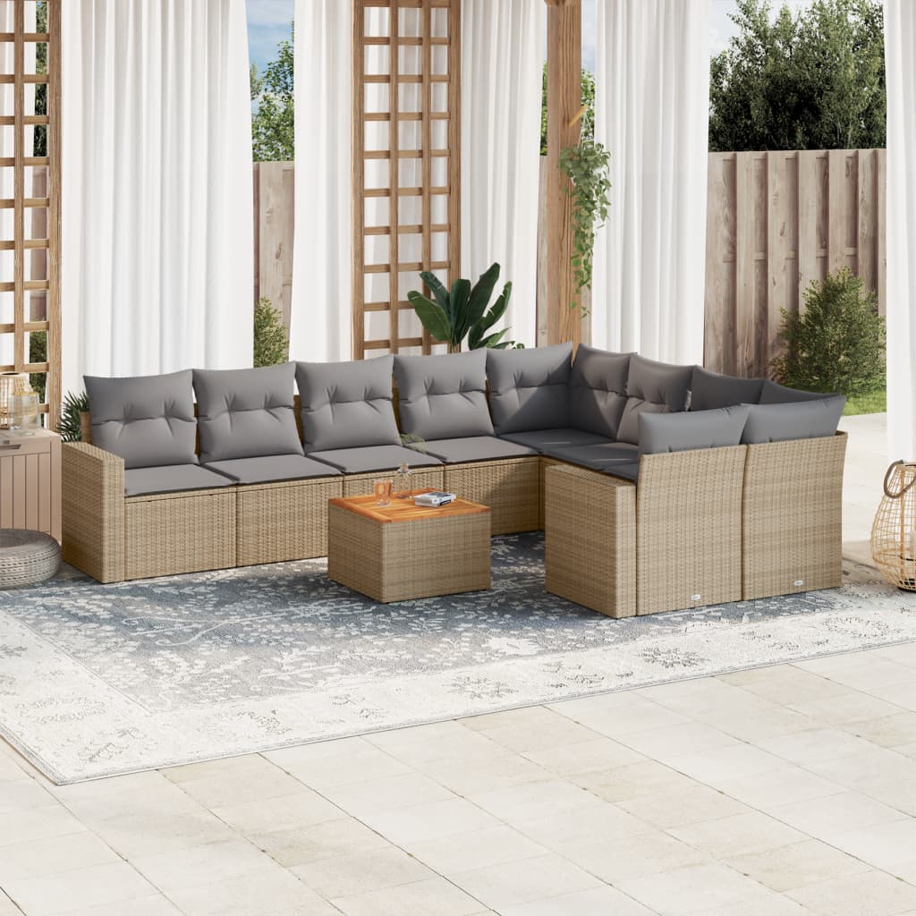 10-tlg. Garten-Sofagarnitur mit Kissen Schwarz Poly Rattan