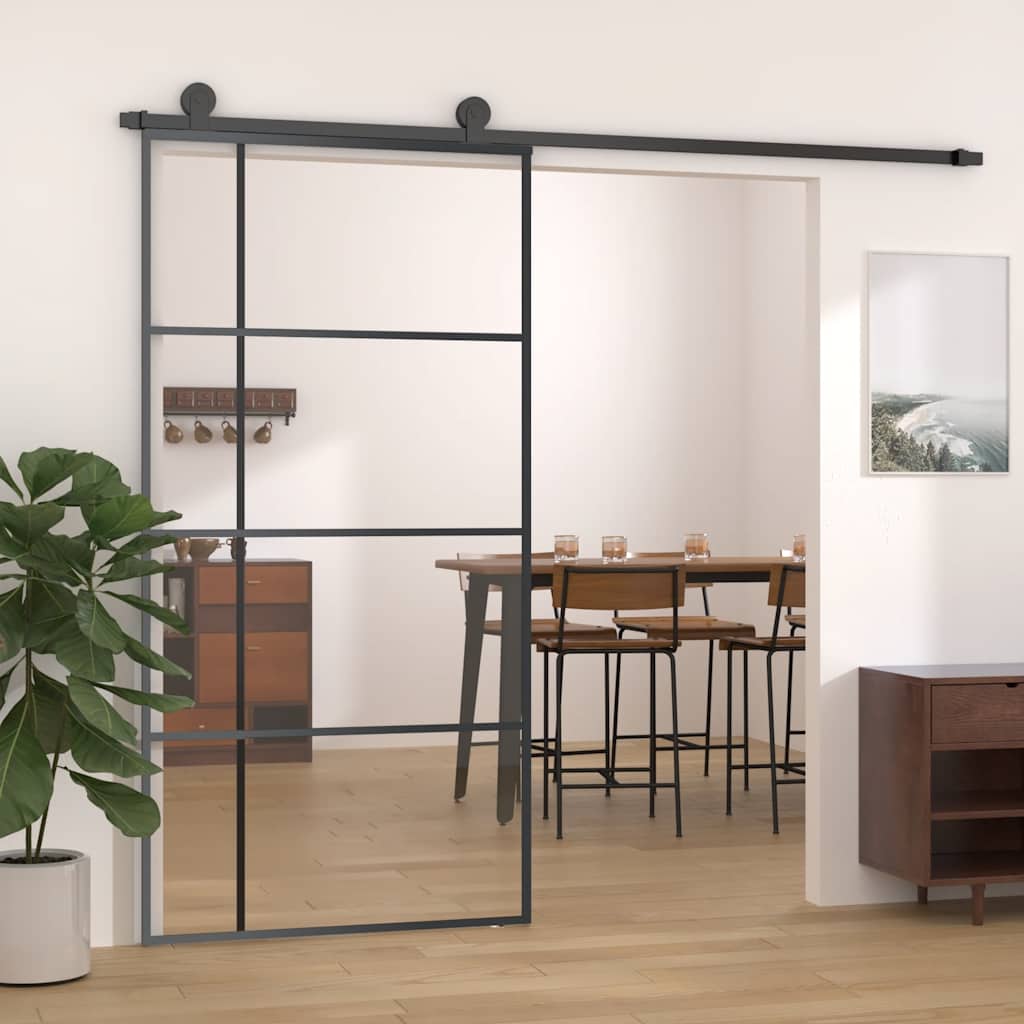 Schiebetür ESG-Glas und Aluminium 76x205 cm Schwarz