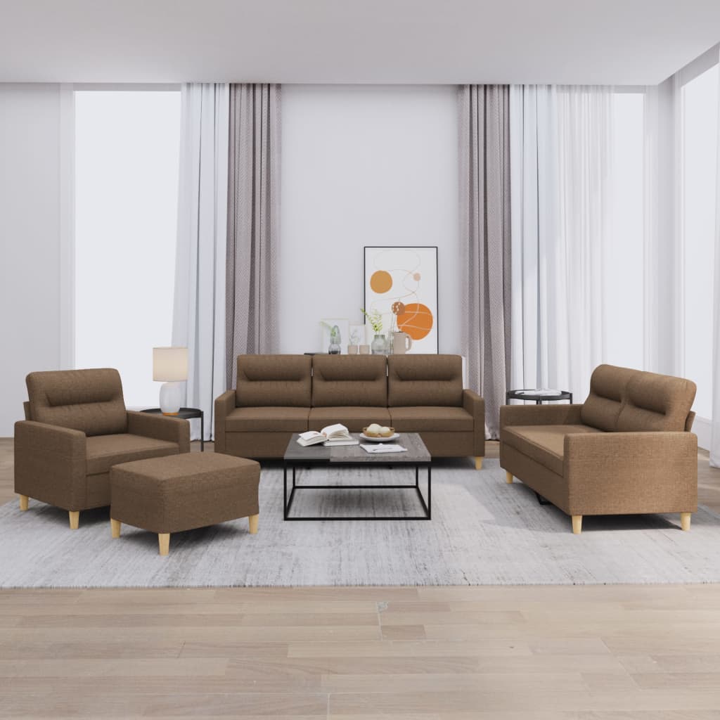 4-tlg. Sofagarnitur mit Kissen Taupe Stoff