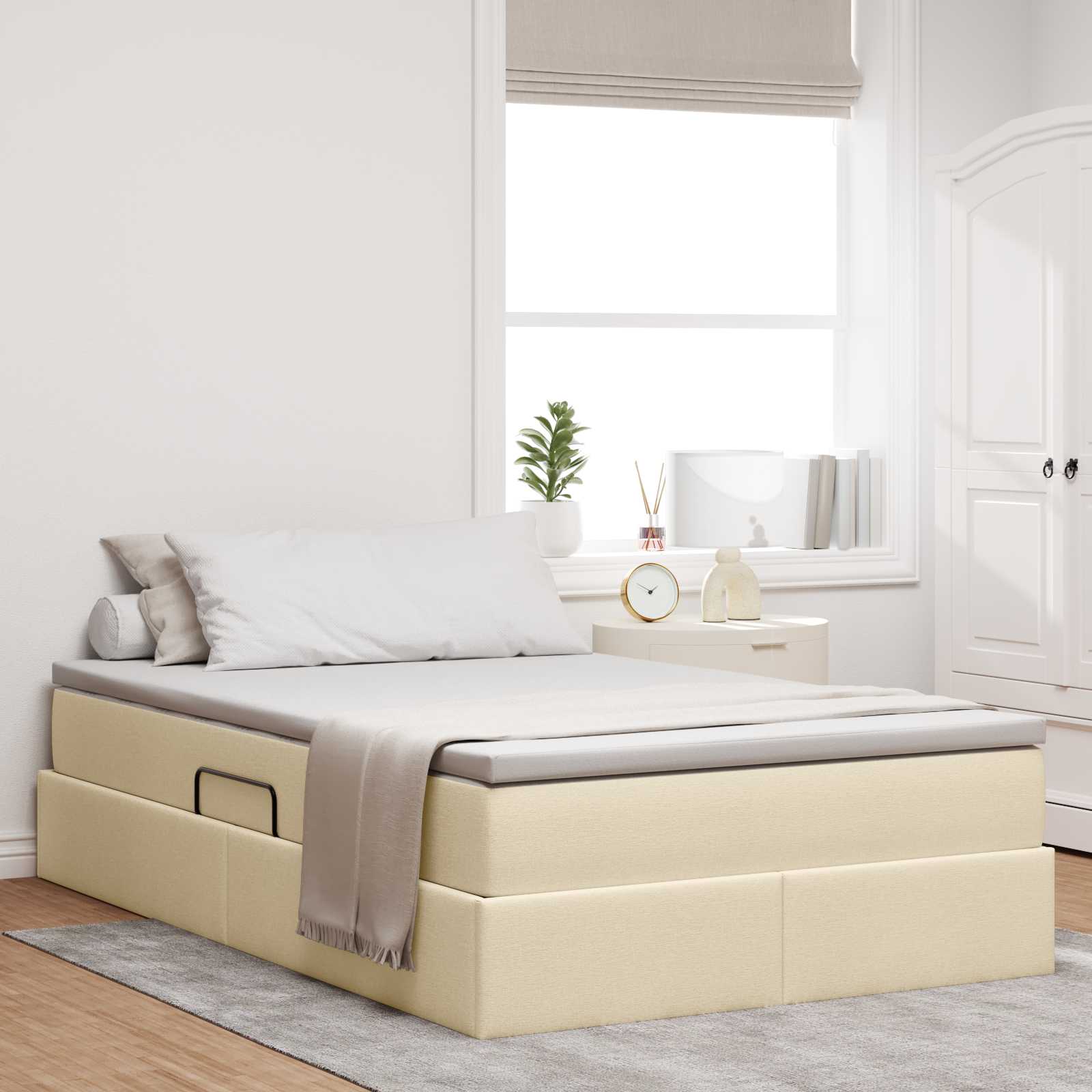 Aufbewahrungsbett mit Matratze Hellgrau 90 x 190 cm Polyester