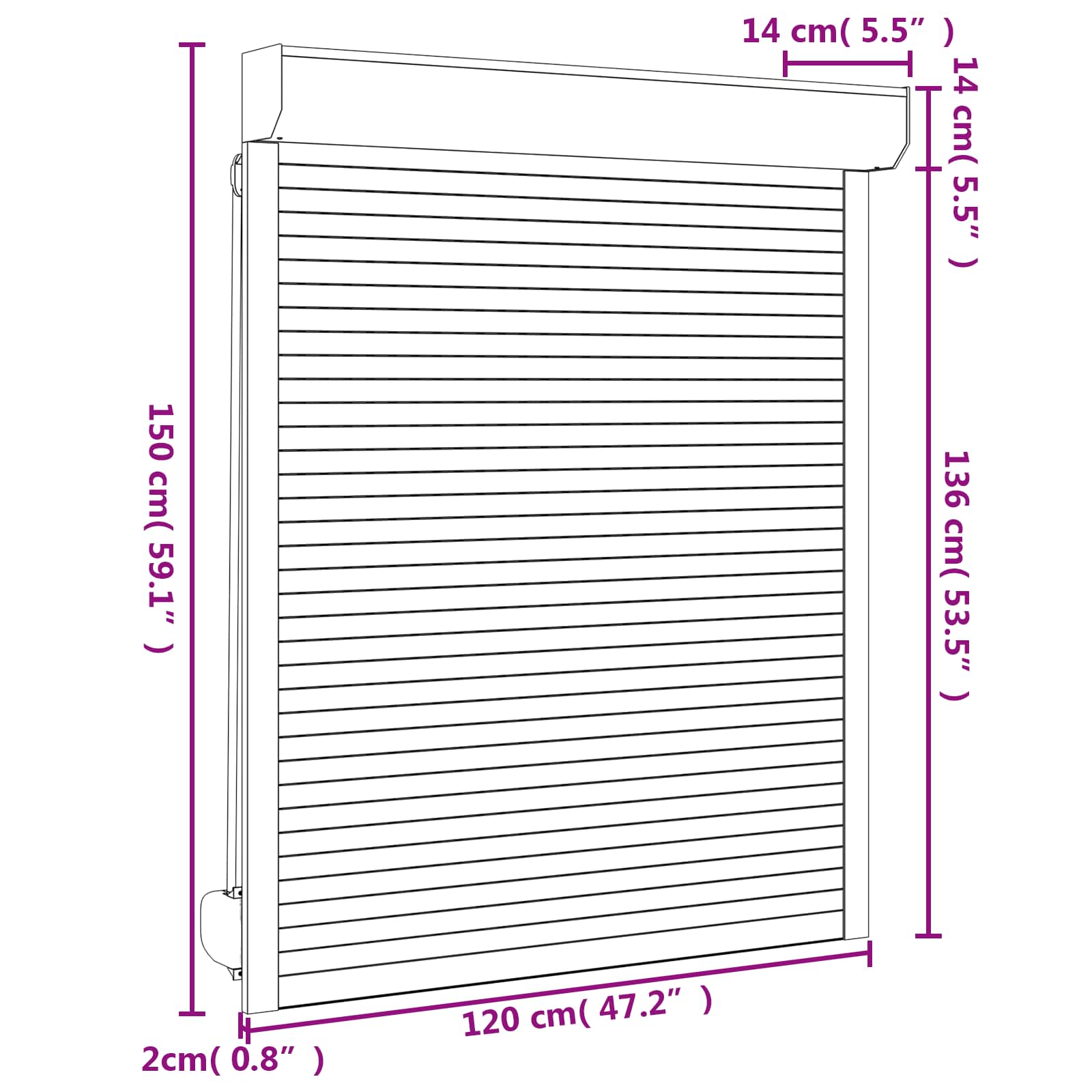 Rollladen Weiß 70 x 100 cm Aluminium und Polyurethan