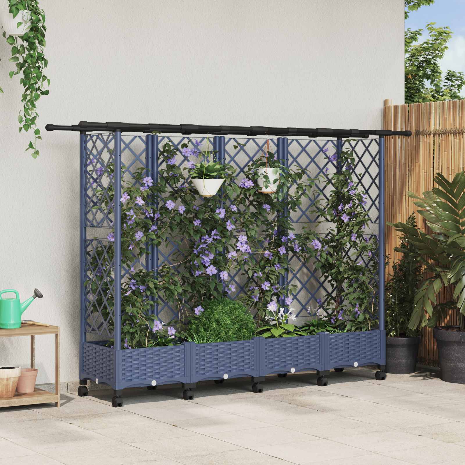 Hochbeet mit Rankgitter und Dach Braun 124 x 40 x 123 cm PP