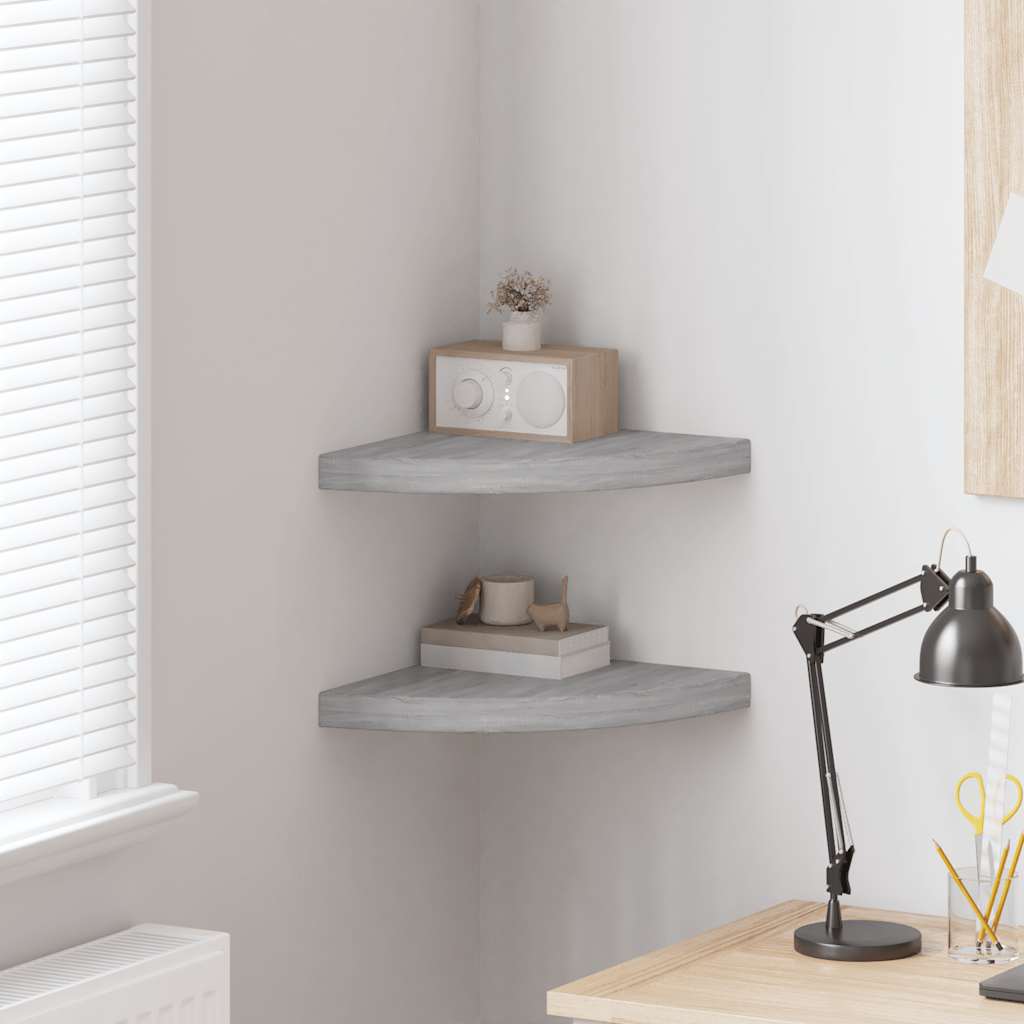 Schwebende Eckregale 2 Stk. Hochglanz-Weiß 25x25x3,8 cm MDF
