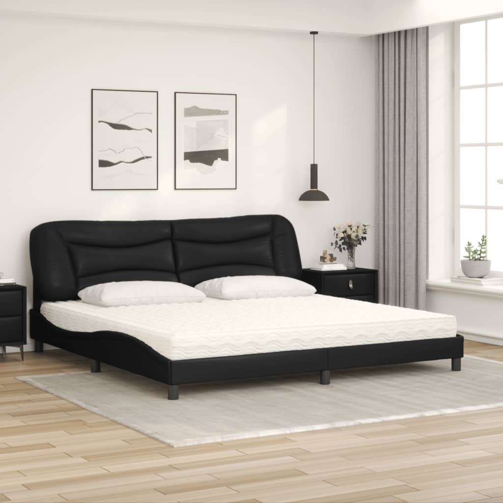 Bett mit Matratze "Hvar" Schwarz 80x200 cm Kunstleder