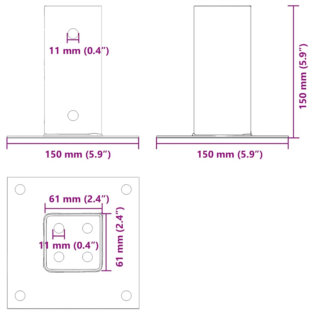 Pfostenträger Quadratisch 4Stk. Silber 46x46mm Verzinkter Stahl