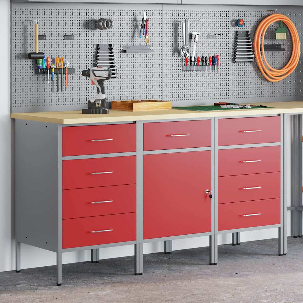 Werkbank mit Schubladen 2 pcs Rot und Grau 100 x 55 x 85 cm