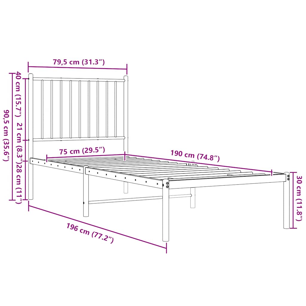 Bettgestell Metall Schwarz 75x190 cm