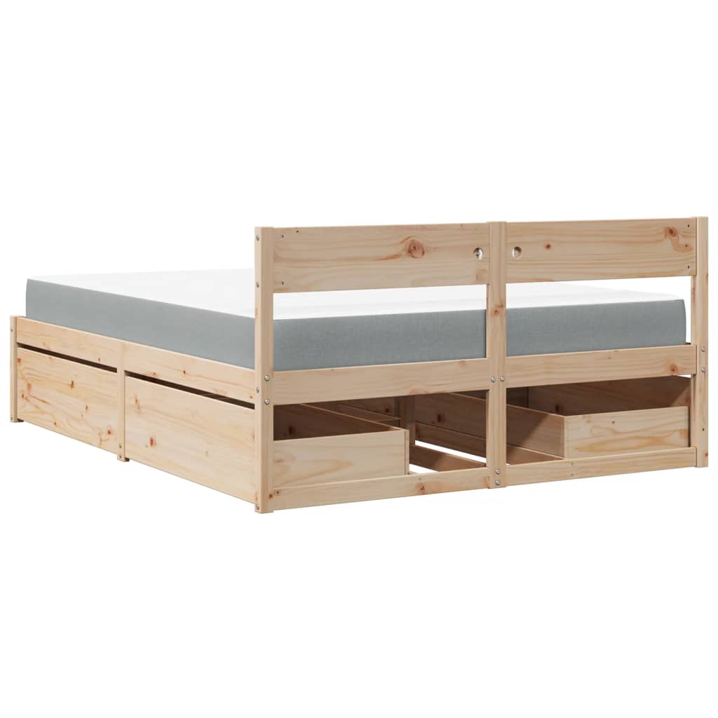 Bett mit Schubladen und Matratze 200x200 cm Massivholz Kiefer
