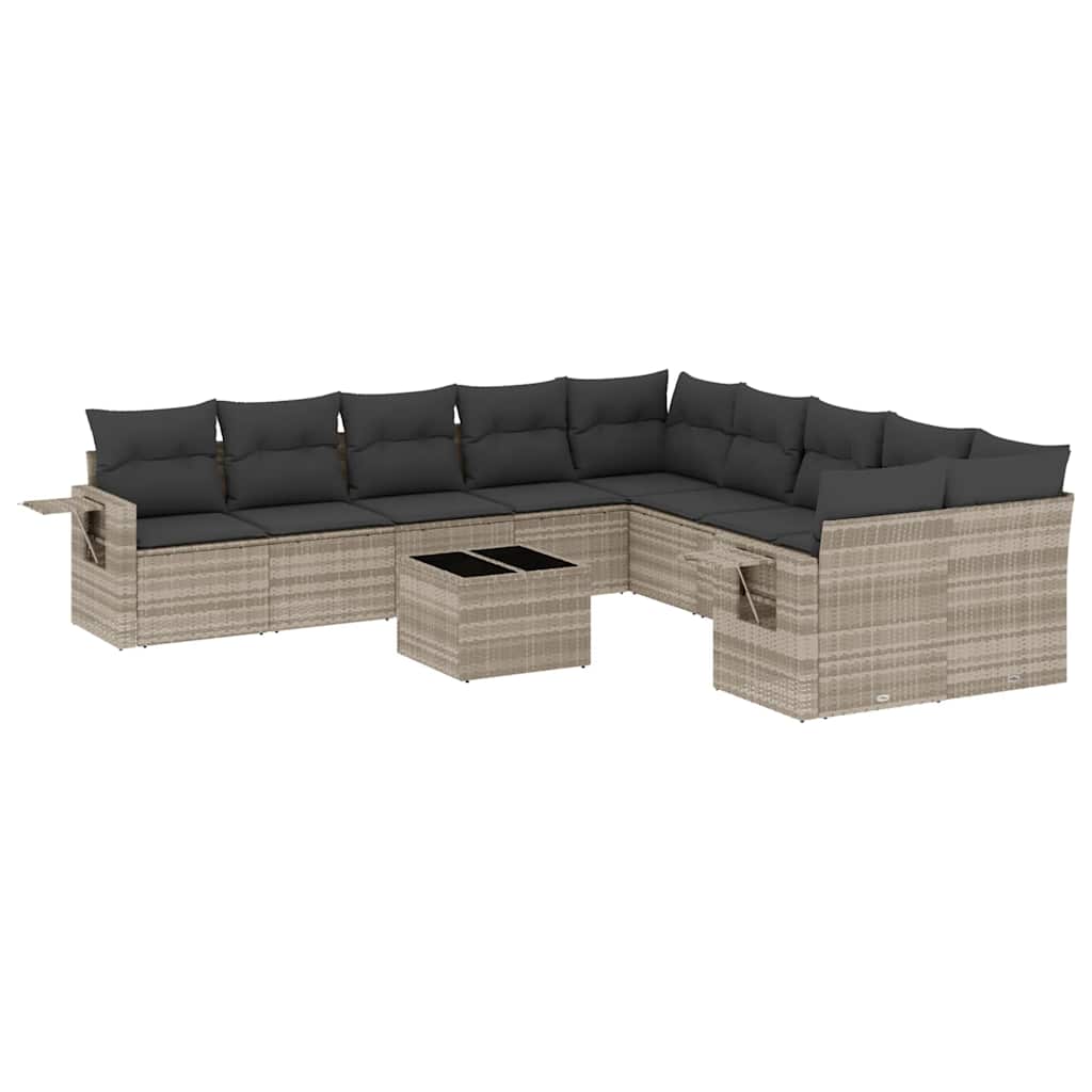 10-tlg. Garten-Sofagarnitur mit Kissen Schwarz Poly Rattan